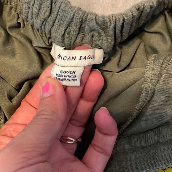 American eagle Olive Green Sailor button Wide leg cropped cotton linen pants  S - Picture 6 of 8